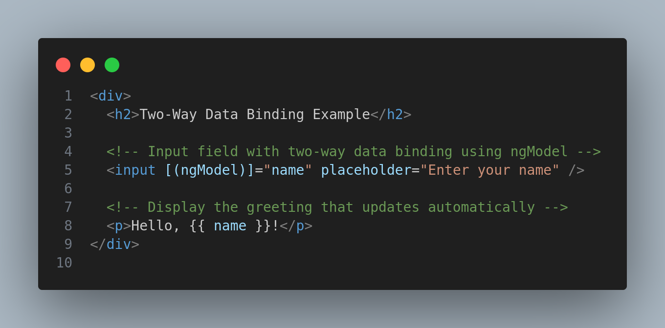 Example of Two Way Binding - app.component.html
