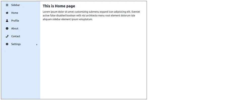 home page looks with the navigation sidebar
