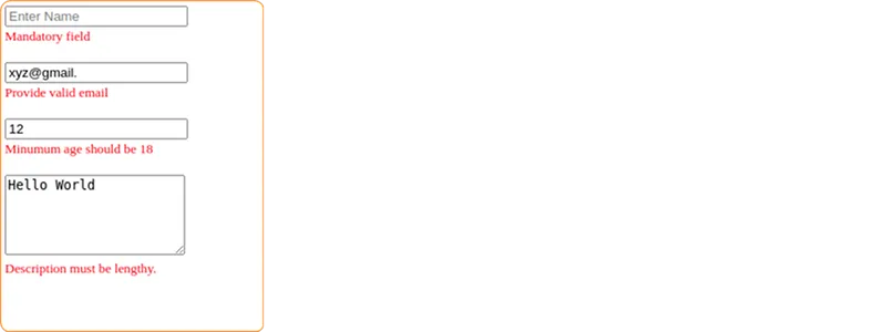 HTML output representing validations in template-driven froms.