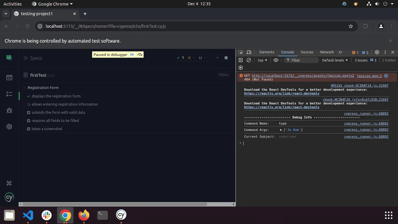 state of the command to the console