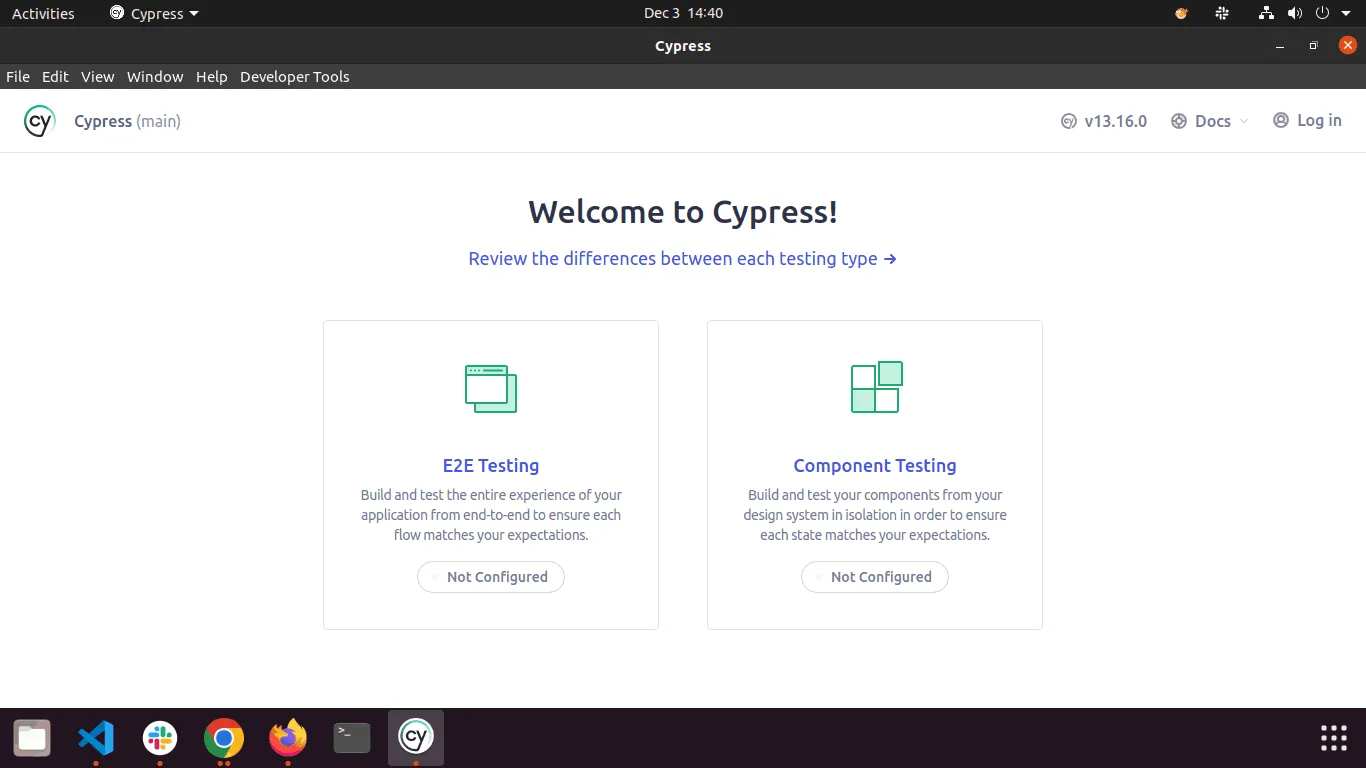Test Runner opens, you'll see this two options in E2E testing