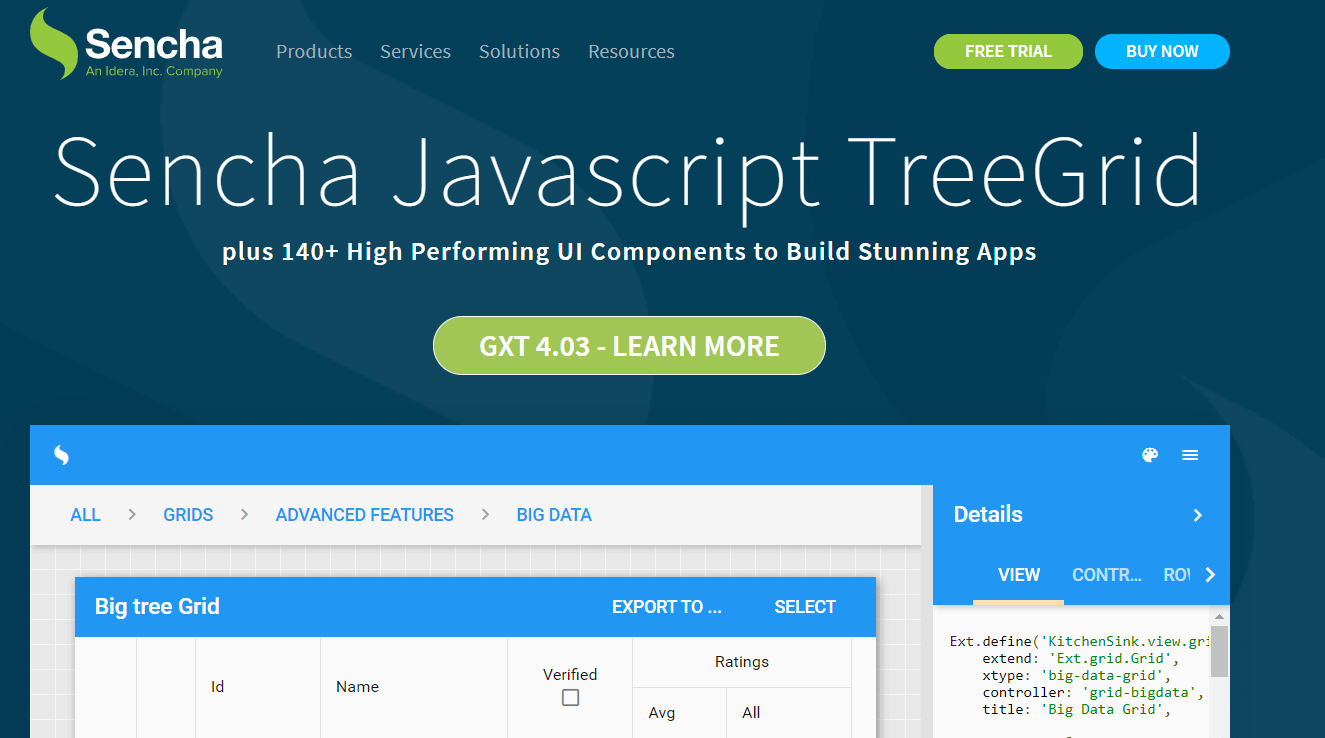 JavaScript TreeGrid Libraries- Sencha